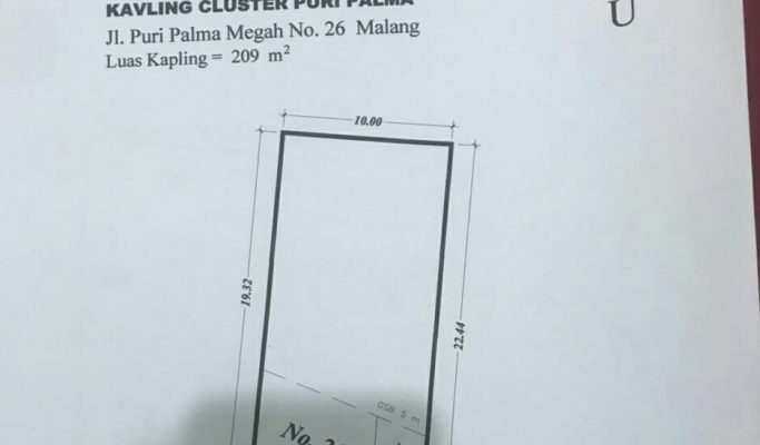 Tanah Kavling Siap Bangun Dijual Luas 209 Meter di Cluster Puri Palma Araya Malang